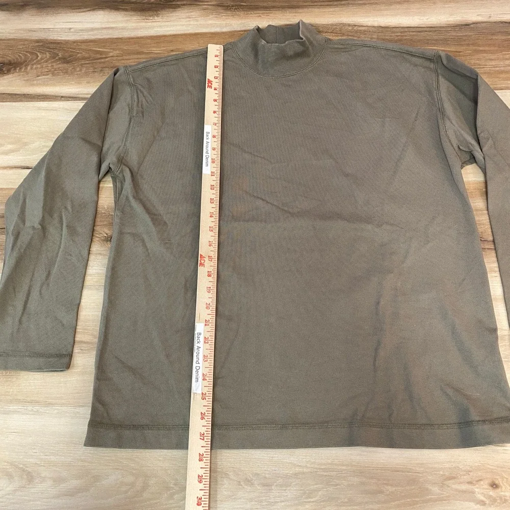 Banana Republic Shirt Men Large Mock Neck Long Sleeve T-Shirt Olive Green Cotton